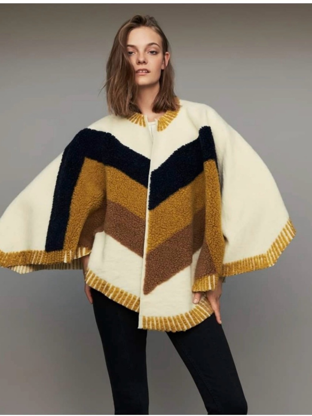 Make Elby Wool Blend Chevron-Stripe Wool Sweater Cape
